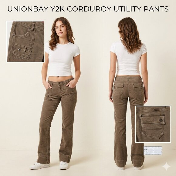 UNIONBAY Pants - Unionbay Brown Micro-Corduroy Utility Pants Low Rise Y2K Gorpcore Size 9